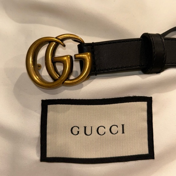 GUCCI LEATHER BELT WITH DOUBLE G BUCKLE - Picture 1 of 4